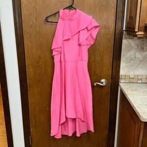 Pink Rachel Roy high low, one sleeve ruffle dress, size 10